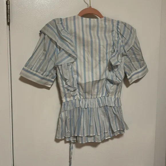 NWT j. Crew ruffle wrap top in blue white stripe size xs - Picture 3 of 3